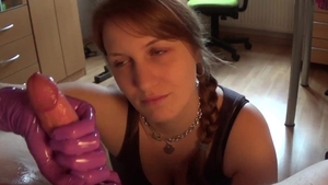 Very kinky brunette receives masturbation wearing latex HD