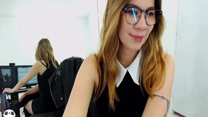Young female wearing glasses masturbation live on webcam solo