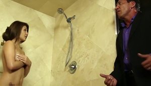 Fucking in shower accompanied by wet teen chick